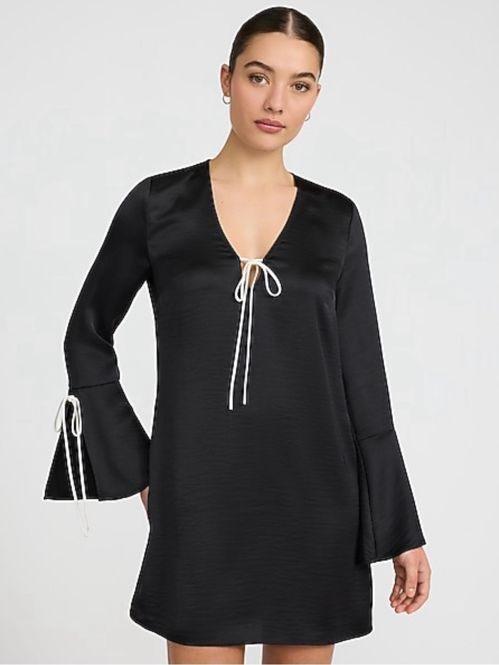 Express Black Long Sleeve Tie-Front Shift Dress